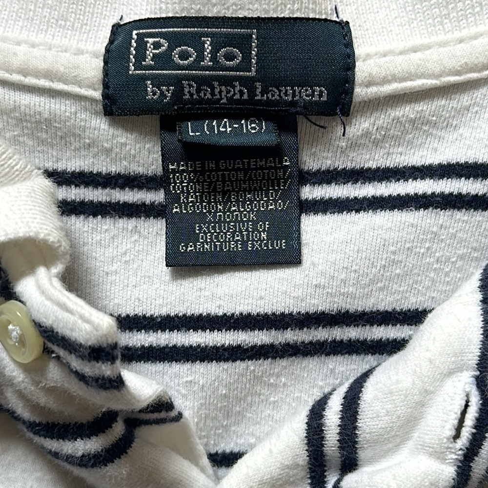 Vintage Kids Polo by Ralph Lauren Shirt White Stripe Size YL - Picture 2 of 4